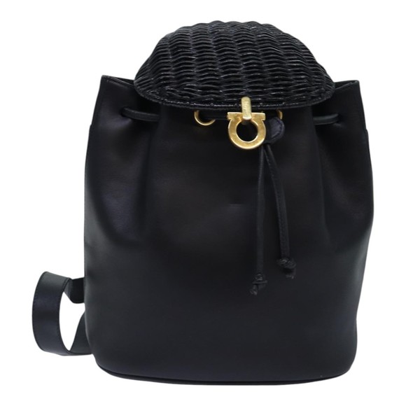 Salvatore Ferragamo Backpack Leather Black Gold Auth 86612 main image 16
